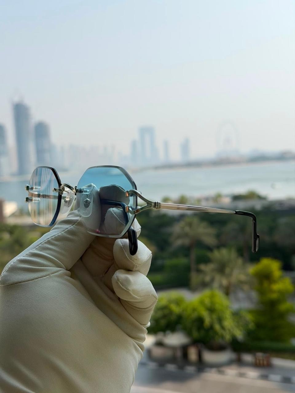 Eyewear against an outdoor view