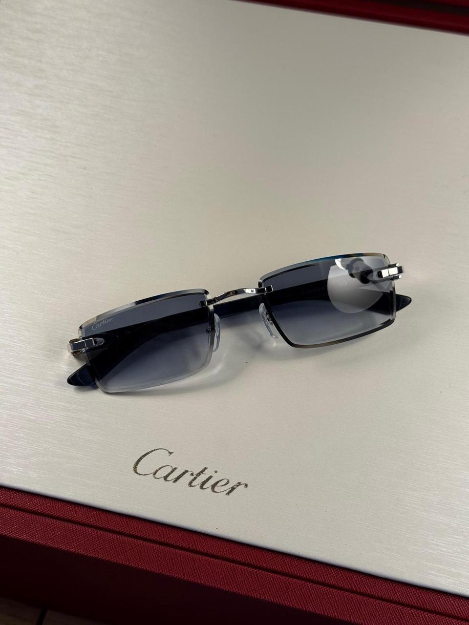 Dark sunglasses beside a red case