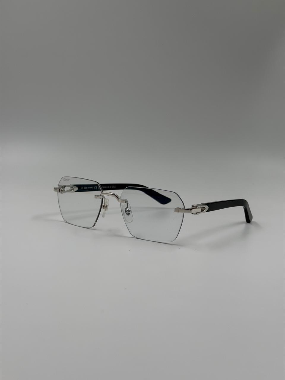 Thin metal eyeglass frame in close-up