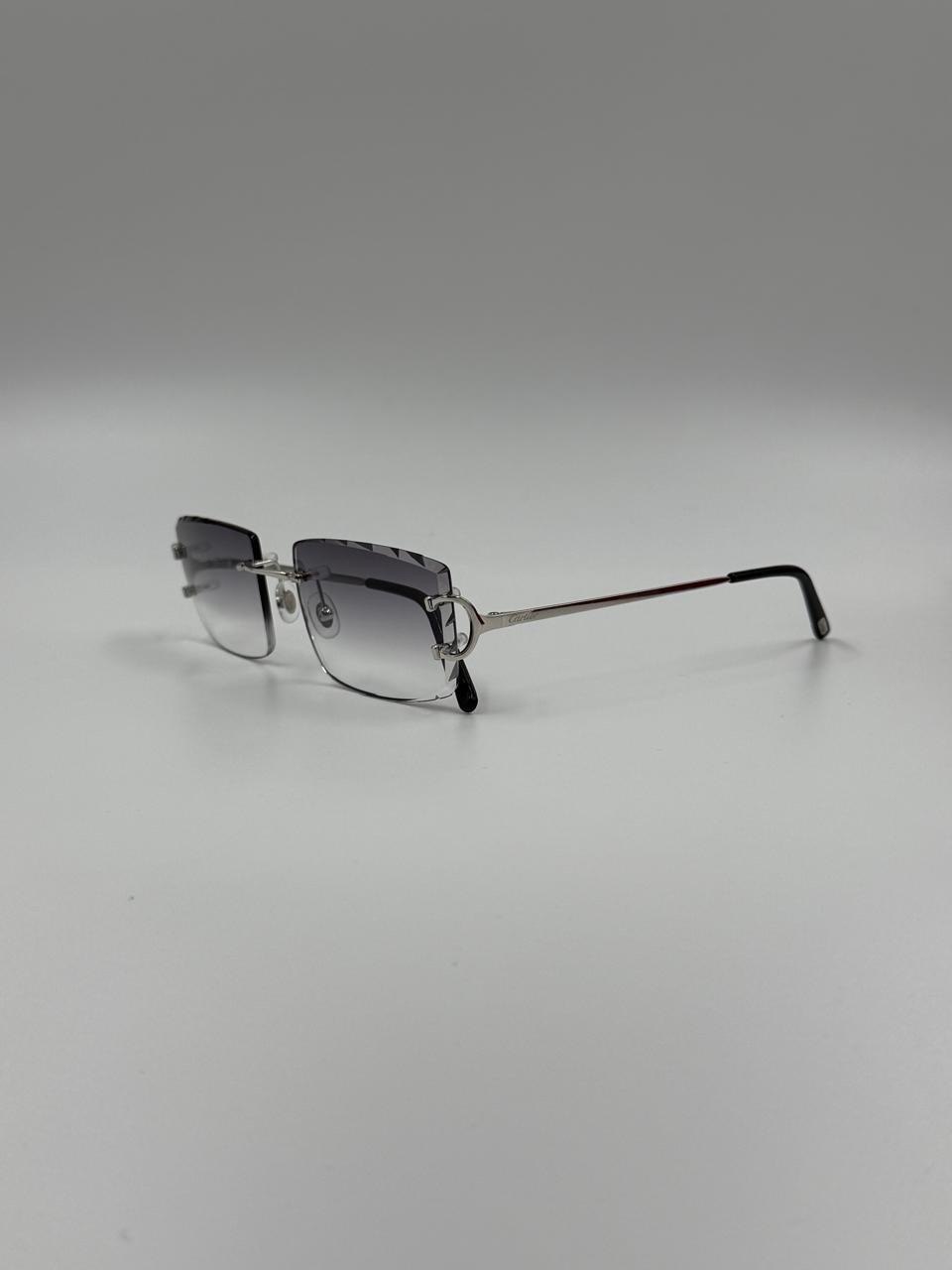 Minimal rimless glasses with dark lenses
