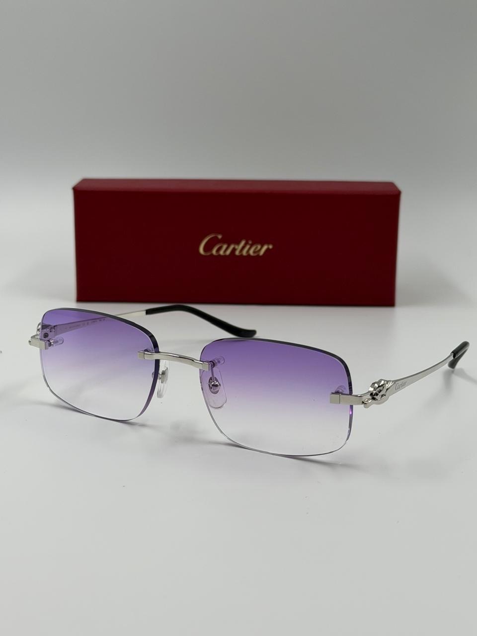 Lavender-lensed eyewear in a presentation case