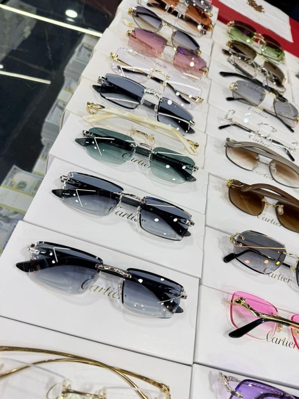 Eyewear arranged in rows