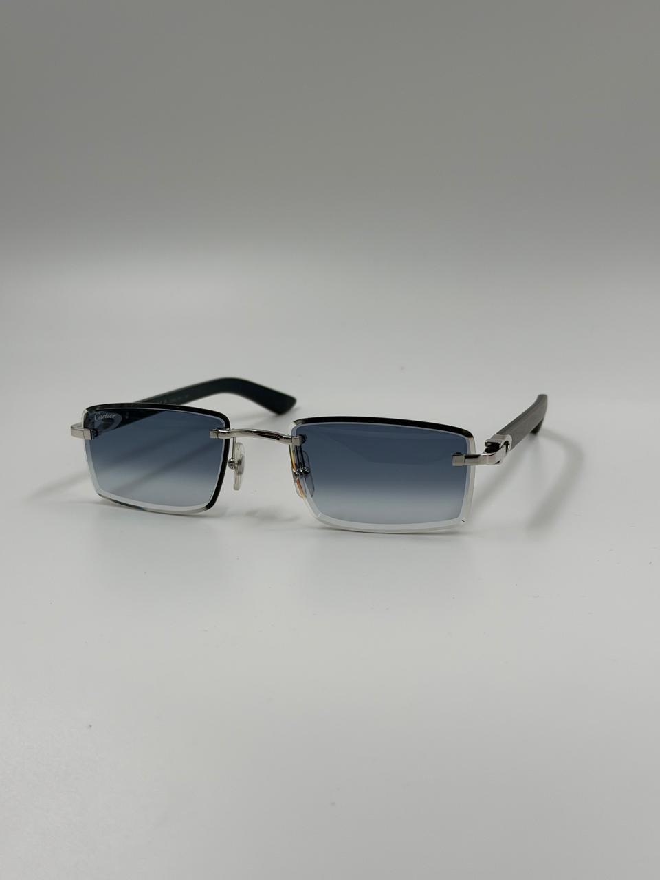 Blue-tinted sunglasses in side profile